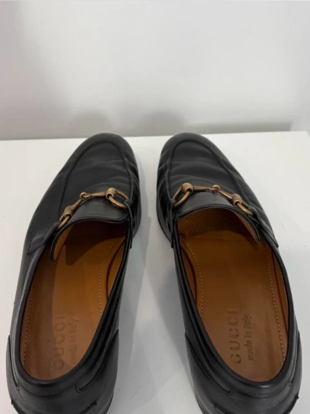 Gucci Jordan Black Leather Horsebit Loafers with Gold-Tone Hardware